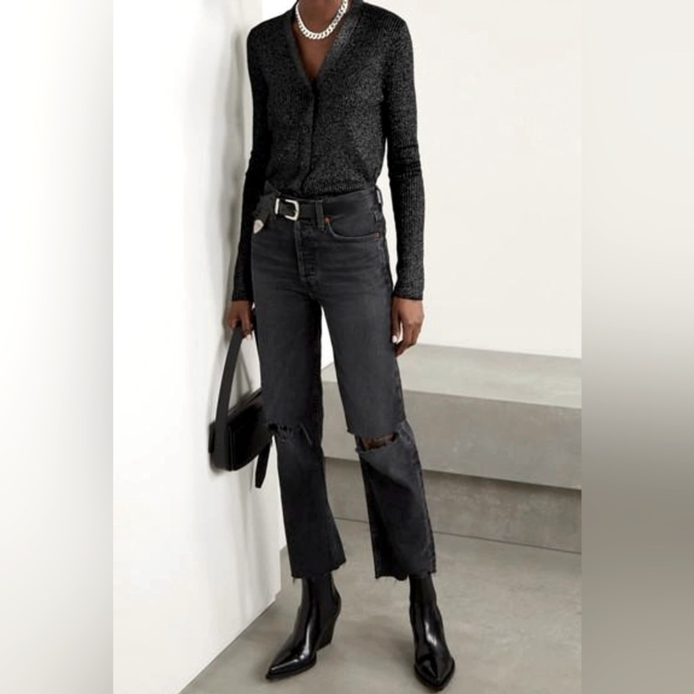 Re/Done 60s Slim Ribbed Kint Cardigan